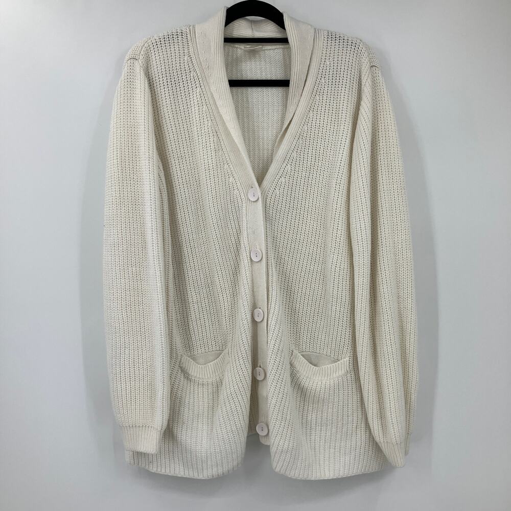 Blair White Chunky Knit Oversized Loose Fit V Neck Button Front Sweater Cardigan